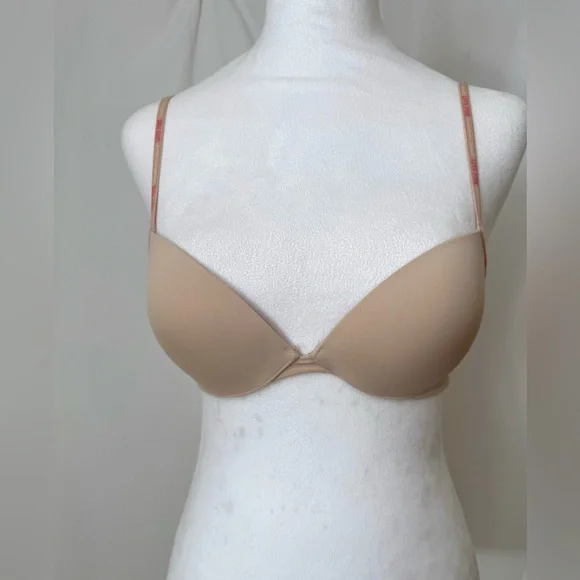 PINK Victoria’s Secret Vintage Super Push Up Bra In Nude Size 34A - Picture 3 of 11